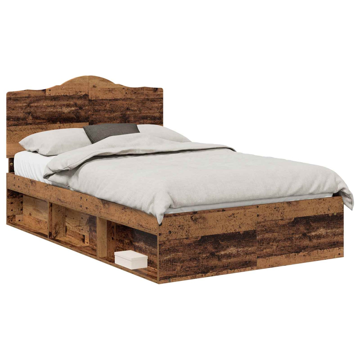 Bed Frame with Headboard Old Wood 135 x 190 cm Solid Pine Wood