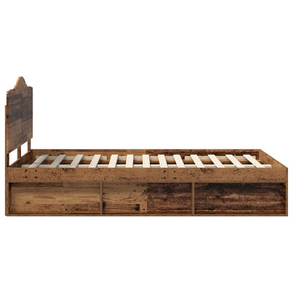 Bed Frame with Headboard Old Wood 135 x 190 cm Solid Pine Wood