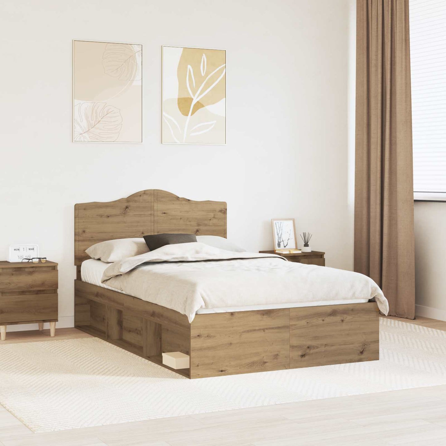 Bed Frame Artisian Oak 135 x 190 cm Solid Pine Wood