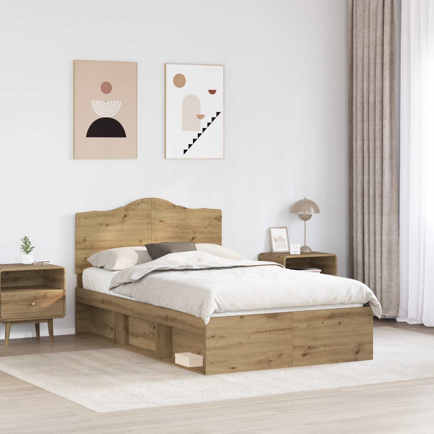 Bed Frame Artisian Oak 135 x 190 cm Solid Pine Wood