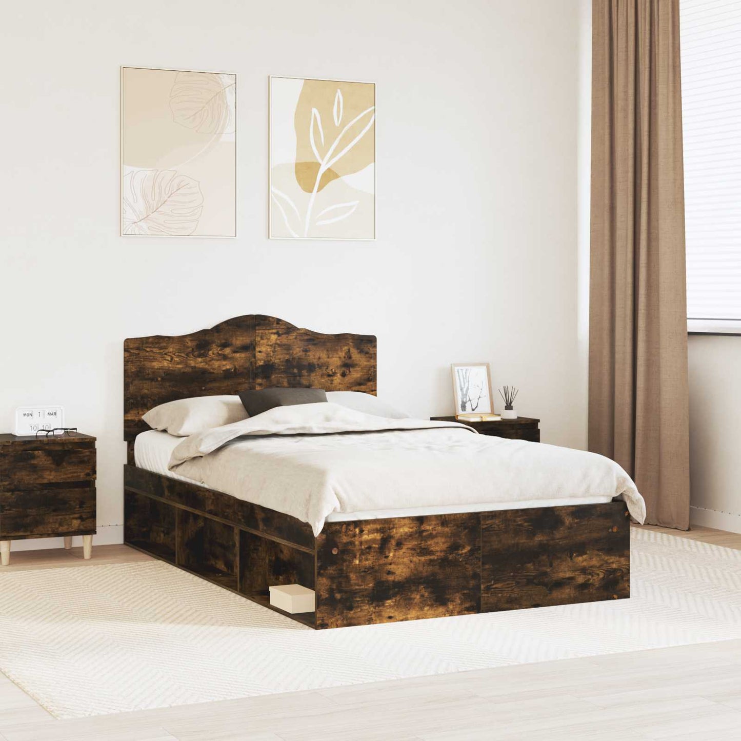 Bed Frame Smoked Oak 120 x 200 cm Solid Pine Wood