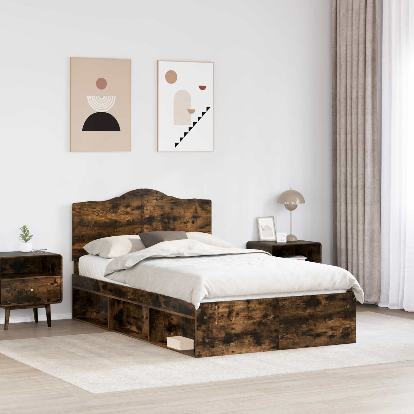 Bed Frame Smoked Oak 120 x 190 cm Solid Pine Wood