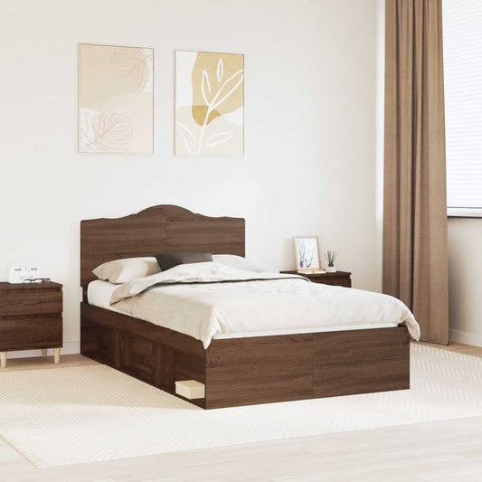 Bed Frame with Headboard Brown Oak 120 x 190 cm Solid Pine Wood
