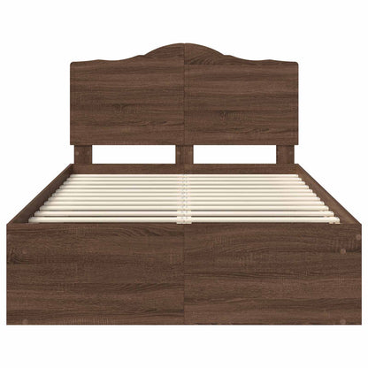 Bed Frame with Headboard Brown Oak 120 x 190 cm Solid Pine Wood