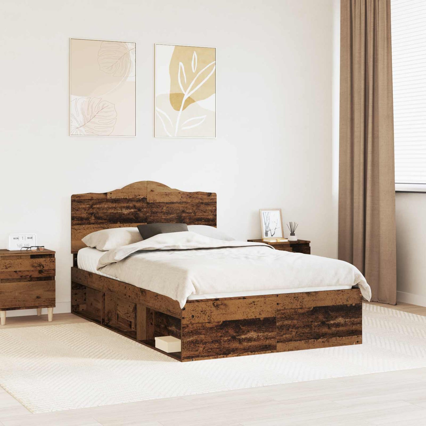 Bed Frame with Headboard Old Wood 120 x 190 cm Solid Pine Wood
