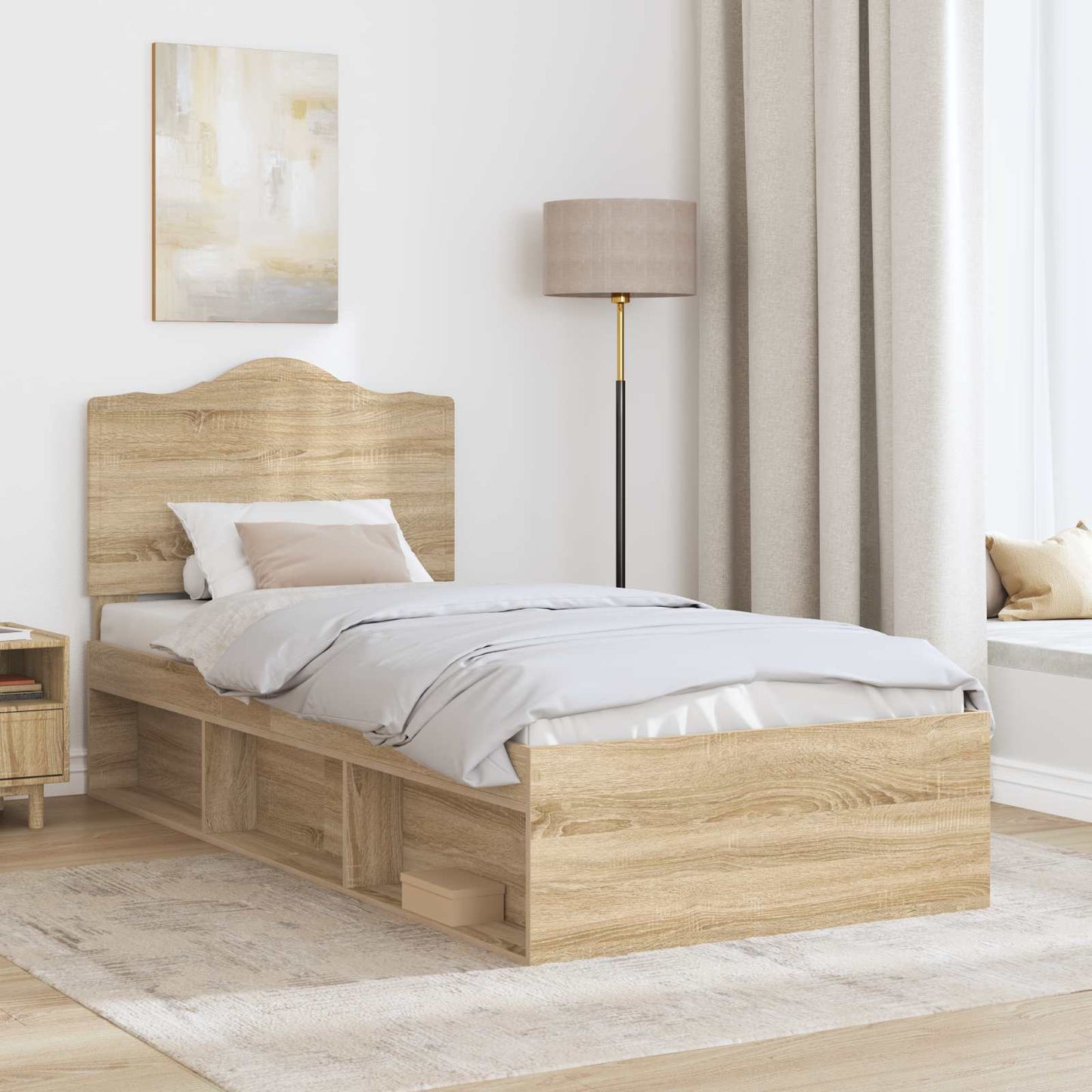 Bed Frame with Headboard Sonoma 100 x 200 cm Solid Pine Wood