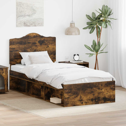 Bed Frame Smoked Oak 100 x 200 cm Solid Pine Wood