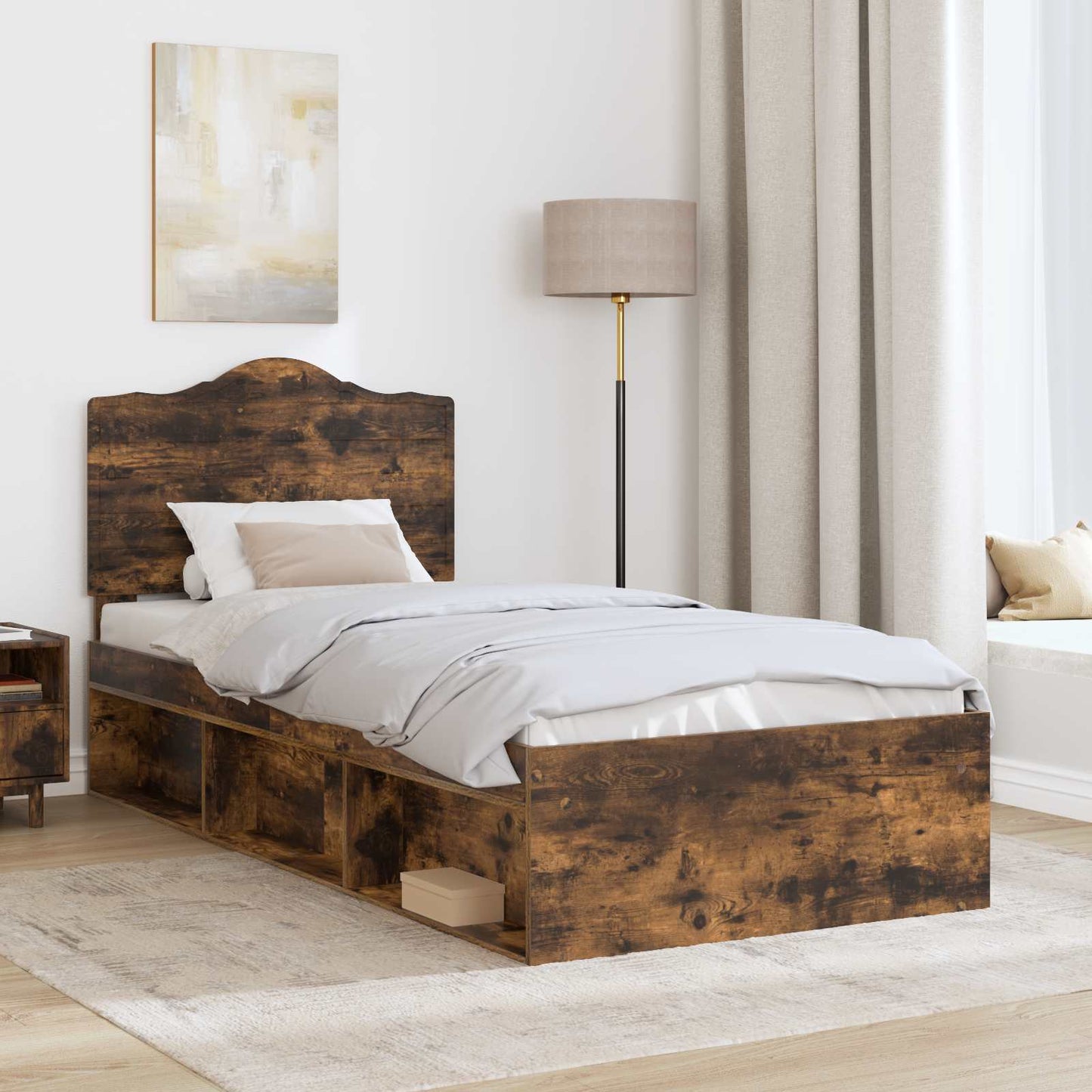 Bed Frame Smoked Oak 100 x 200 cm Solid Pine Wood