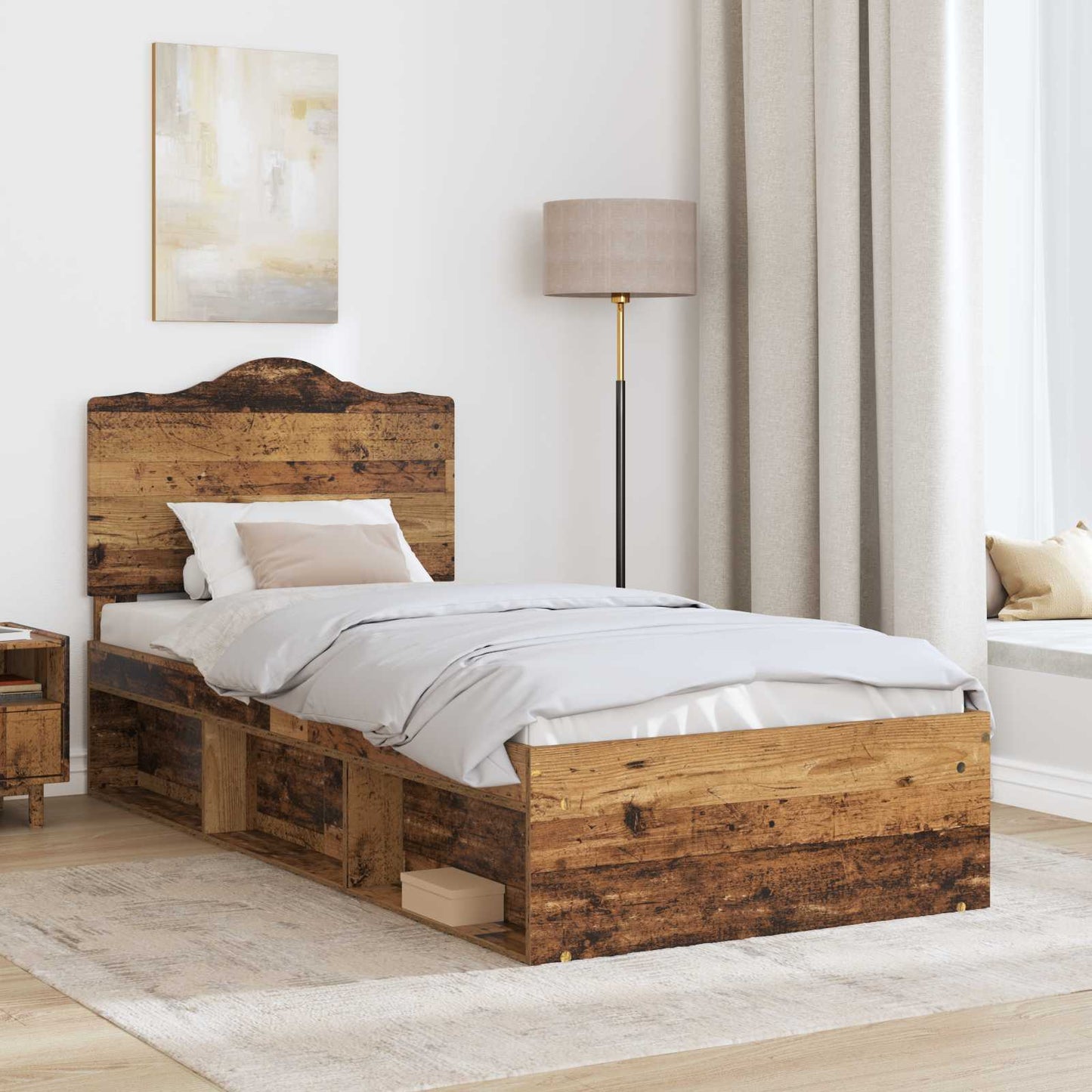Bed Frame with Headboard Old Wood 100 x 200 cm Solid Pine Wood