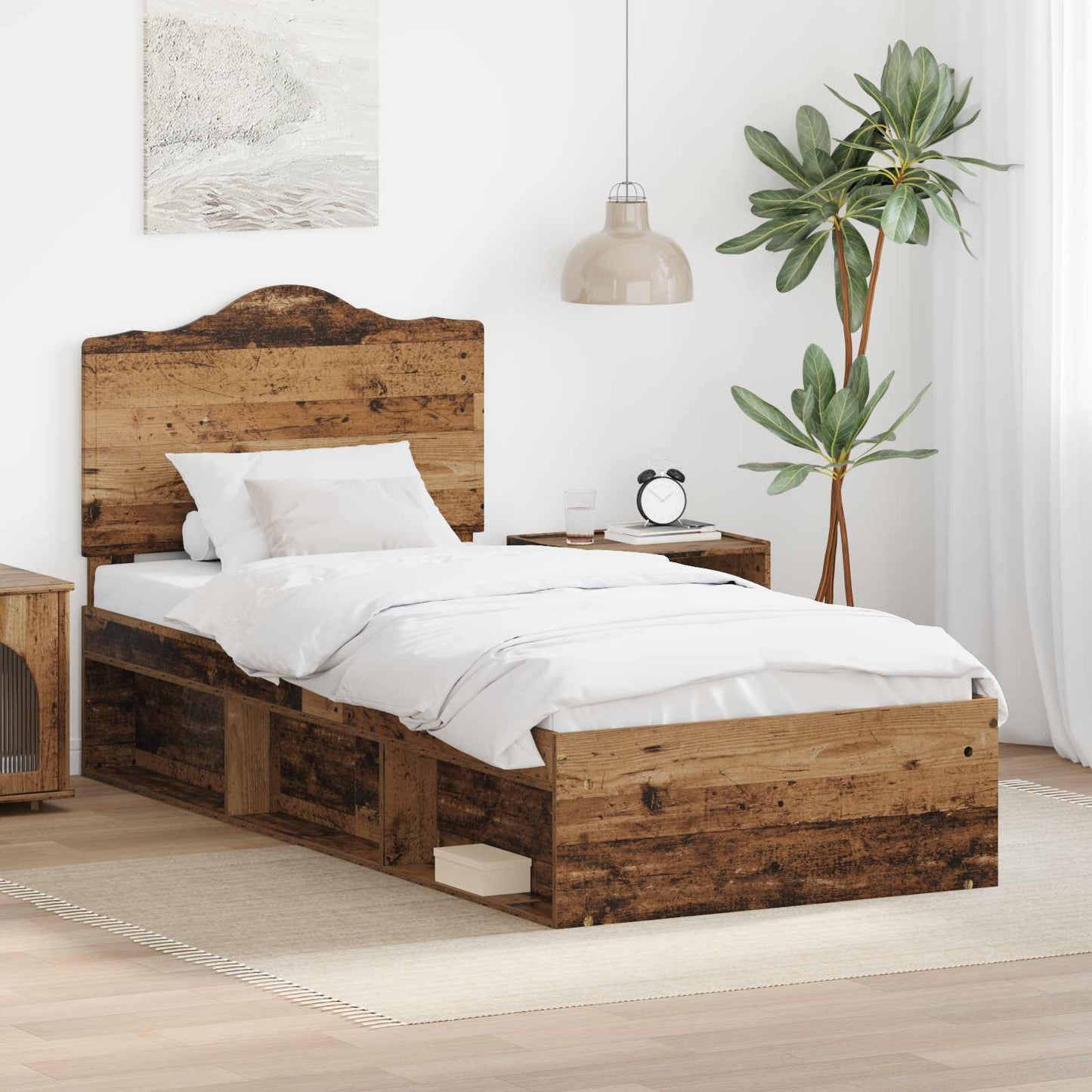 Bed Frame with Headboard Old Wood 90 x 200 cm Solid Pine Wood