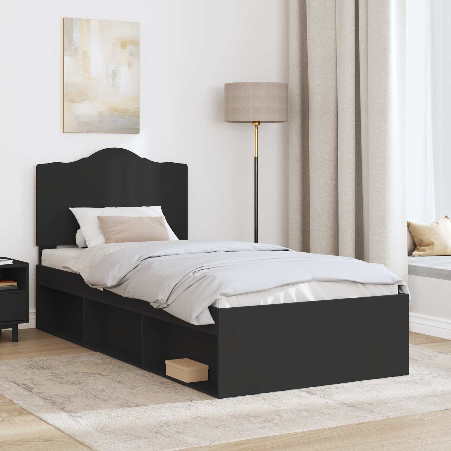 Bed Frame with Headboard Black 90 x 190 cm Solid Pine Wood