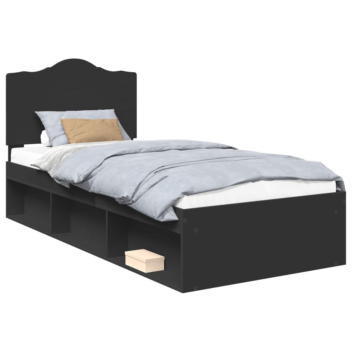 Bed Frame with Headboard Black 90 x 190 cm Solid Pine Wood
