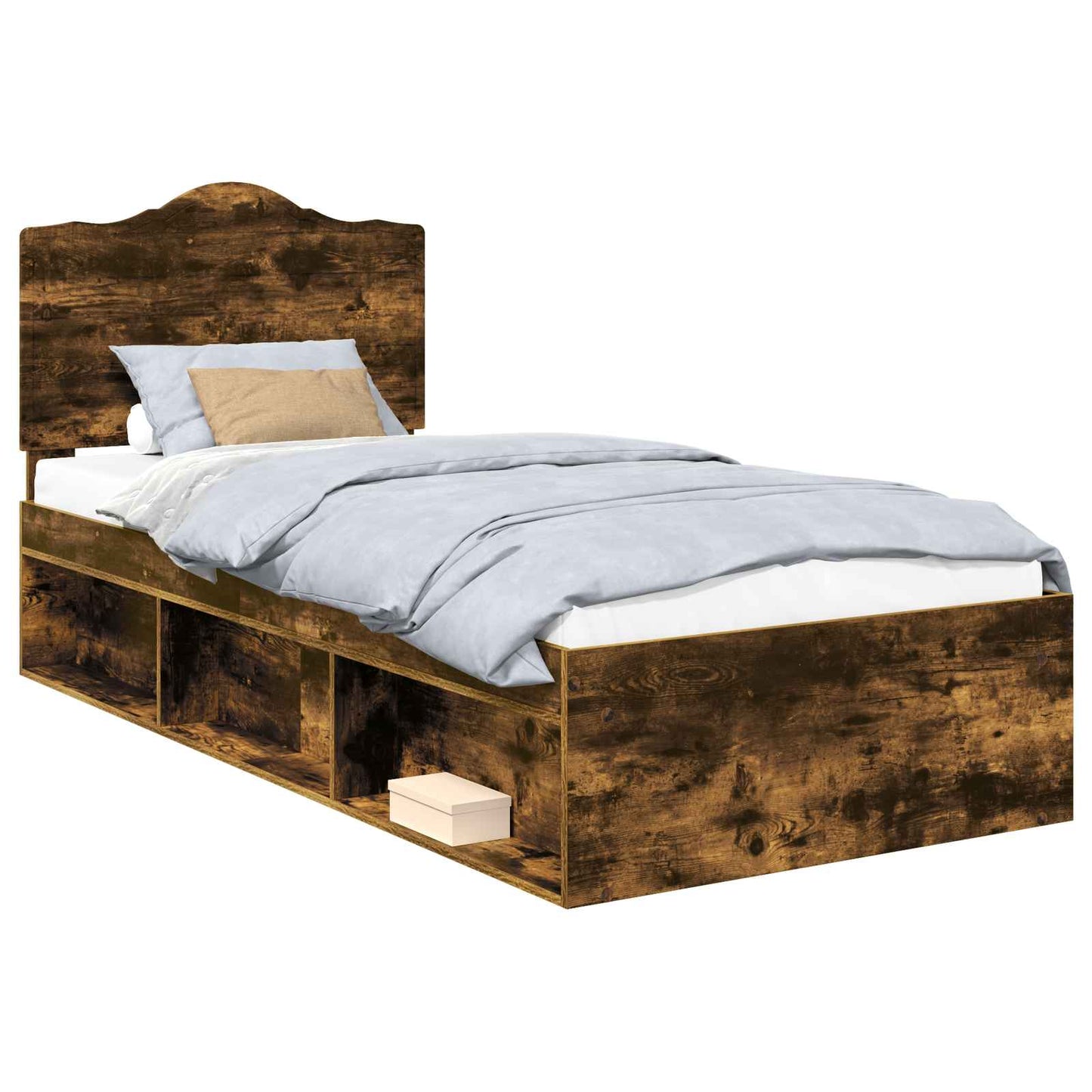 Bed Frame with Headboard Smoked Oak 90 x 190 cm Solid Pine Wood