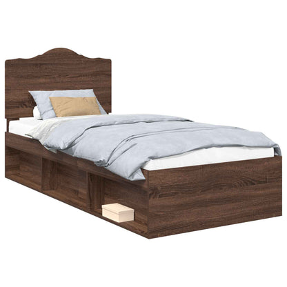 Bed Frame with Headboard Brown Oak 90 x 190 cm Solid Pine Wood