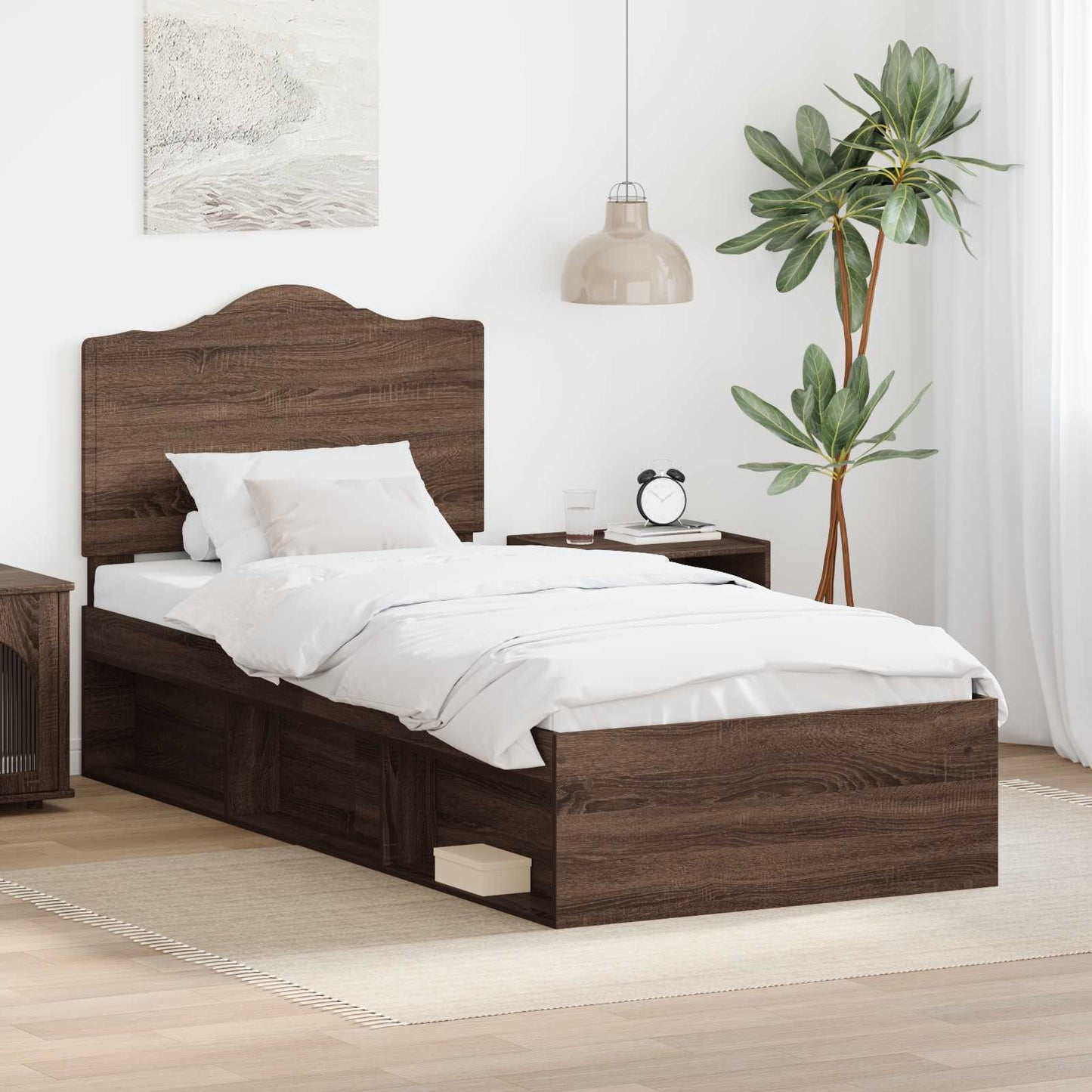 Bed Frame with Headboard Brown Oak 75 x 190 cm Solid Pine Wood