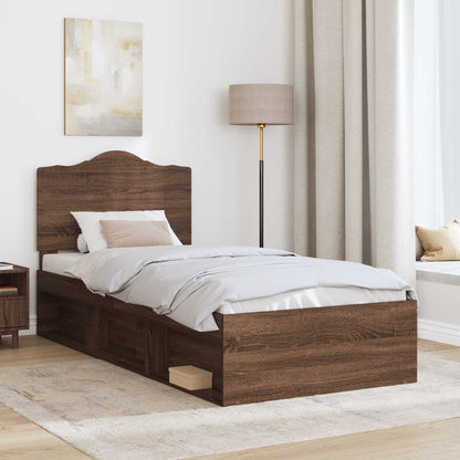 Bed Frame with Headboard Brown Oak 75 x 190 cm Solid Pine Wood
