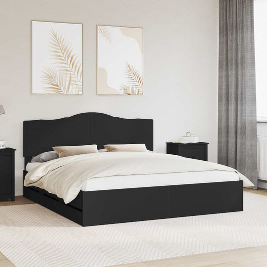 Bed Frame with Drawer Black 200 x 200 cm Engineer Wood