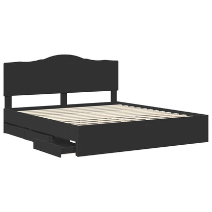 Bed Frame with Drawer Black 200 x 200 cm Engineer Wood