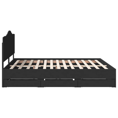 Bed Frame with Drawer Black 200 x 200 cm Engineer Wood