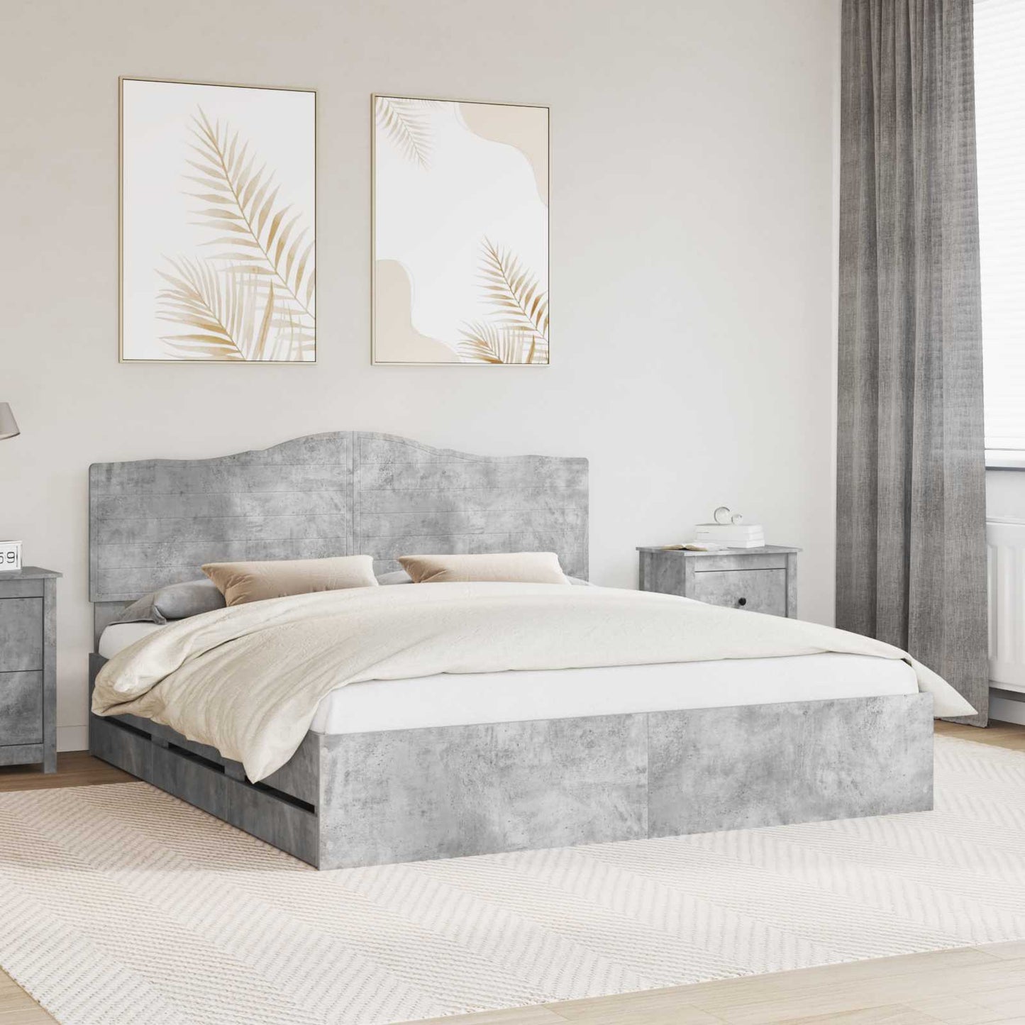 Bed Frame with Drawer Concrete Grey 200 x 200 cm Engineer Wood