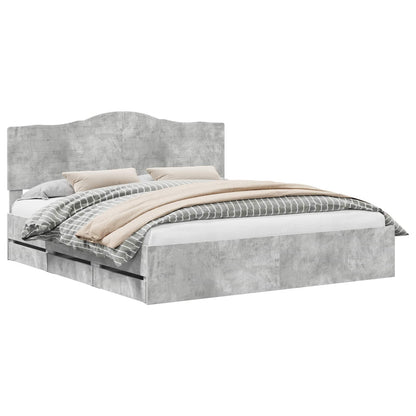Bed Frame with Drawer Concrete Grey 200 x 200 cm Engineer Wood