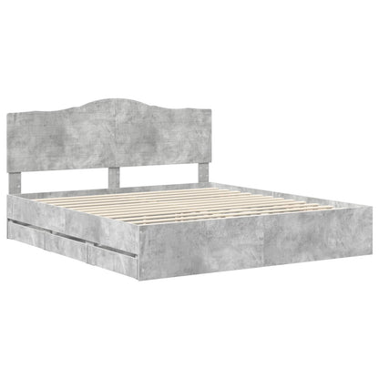 Bed Frame with Drawer Concrete Grey 200 x 200 cm Engineer Wood