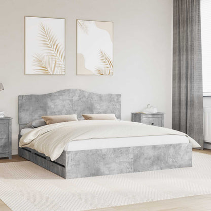 Bed Frame with Drawer Concrete Grey 180 x 200 cm Engineer Wood