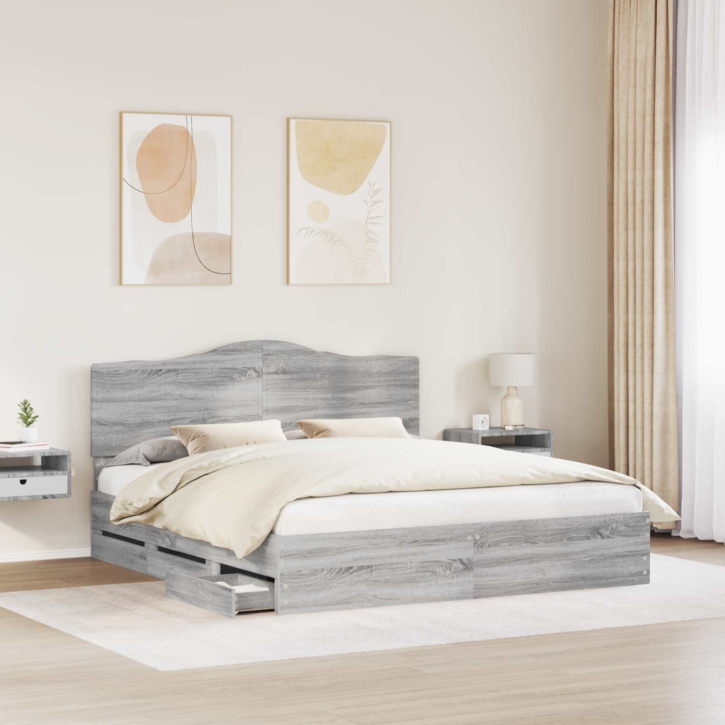 Bed Frame with Drawer Grey Sonoma 180 x 200 cm Engineer Wood