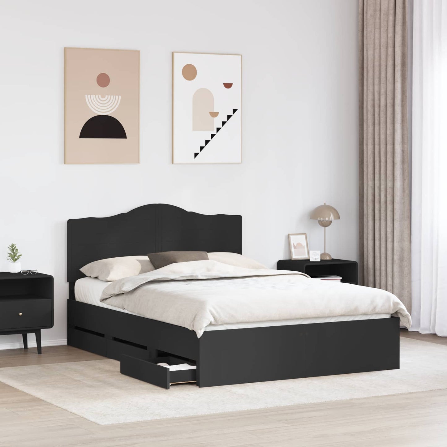 Bed Frame with Drawer Black 160 x 200 cm Engineer Wood