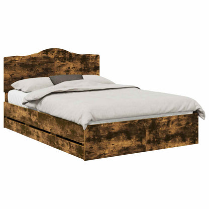 Bed Frame with Drawer Smoked Oak 160 x 200 cm Engineer Wood