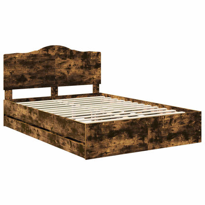 Bed Frame with Drawer Smoked Oak 160 x 200 cm Engineer Wood