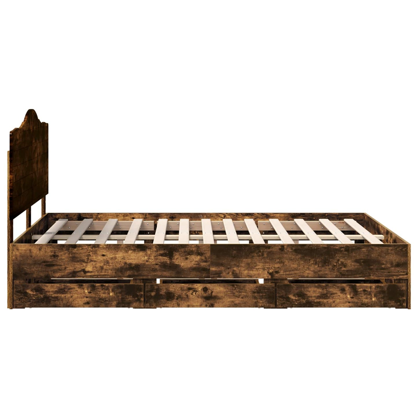 Bed Frame with Drawer Smoked Oak 160 x 200 cm Engineer Wood