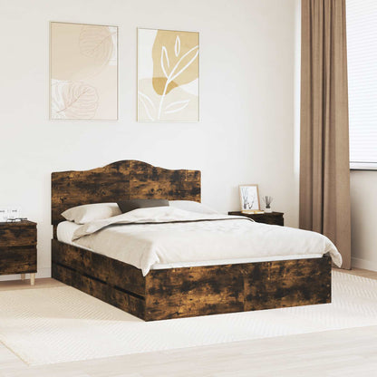 Bed Frame with Drawer Smoked Oak 150 x 200 cm Engineer Wood