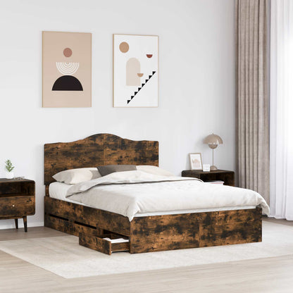 Bed Frame with Drawer Smoked Oak 150 x 200 cm Engineer Wood