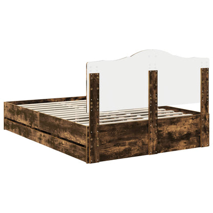 Bed Frame with Drawer Smoked Oak 150 x 200 cm Engineer Wood