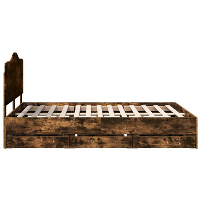 Bed Frame with Drawer Smoked Oak 140 x 200 cm Engineer Wood