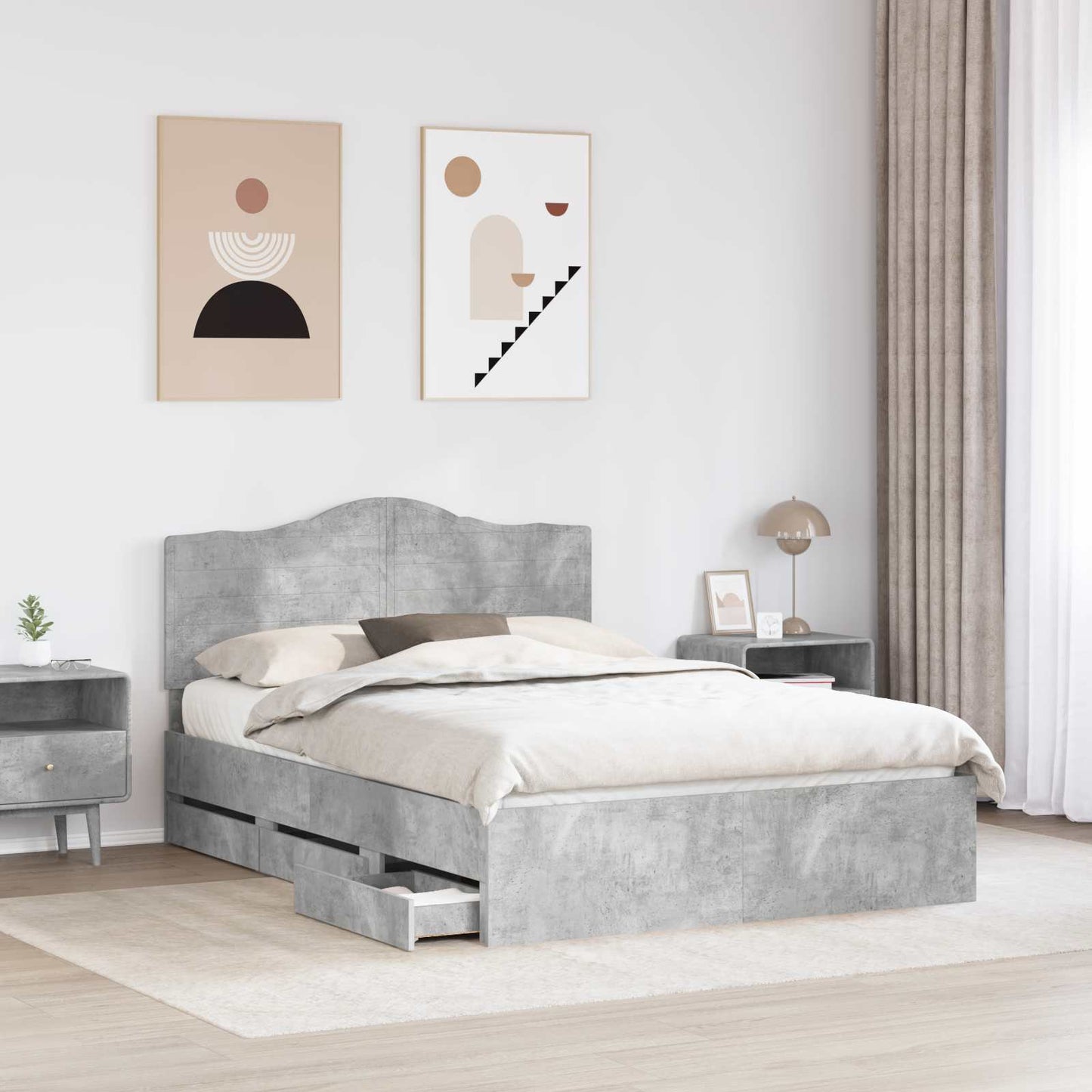 Bed Frame with Drawer Concrete Grey 140 x 190 cm Engineer Wood
