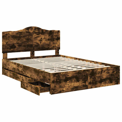 Bed Frame with Drawer Smoked Oak 140 x 190 cm Engineer Wood