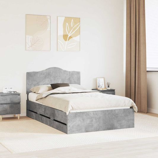 Bed Frame with Drawer Concrete Grey 135 x 190 cm Engineer Wood