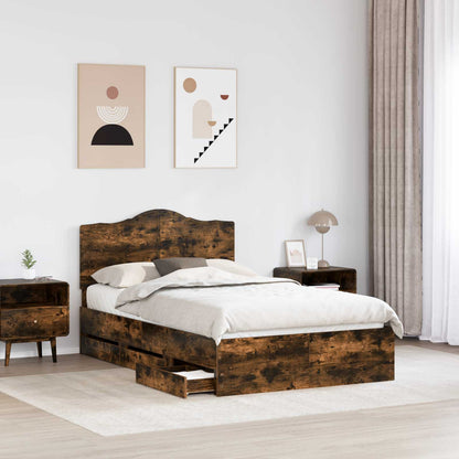 Bed Frame with Drawer Smoked Oak 135 x 190 cm Engineer Wood