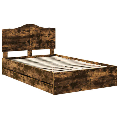 Bed Frame with Drawer Smoked Oak 135 x 190 cm Engineer Wood
