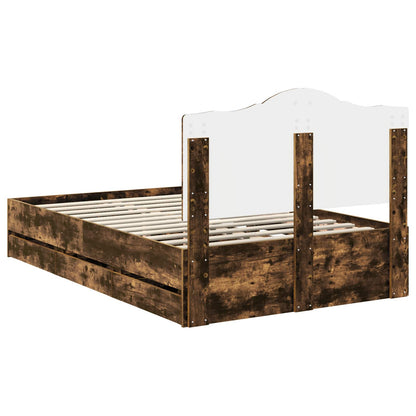 Bed Frame with Drawer Smoked Oak 135 x 190 cm Engineer Wood