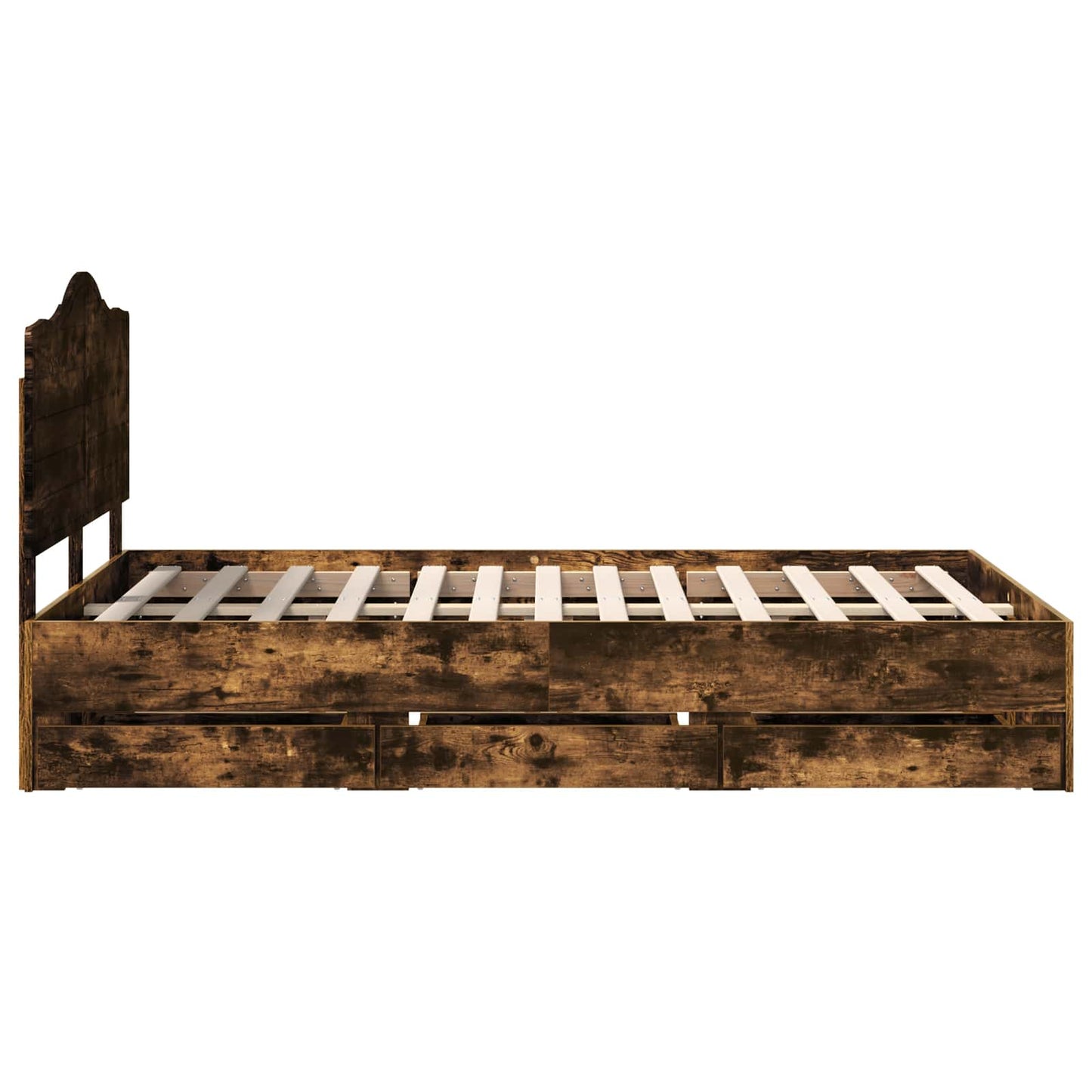 Bed Frame with Drawer Smoked Oak 135 x 190 cm Engineer Wood