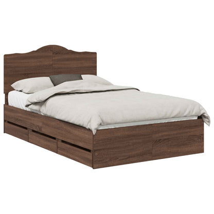 Bed Frame with Drawer Brown Oak 135 x 190 cm Engineer Wood