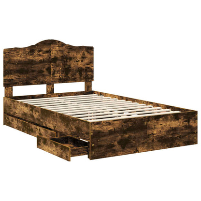 Bed Frame with Drawer Smoked Oak 120 x 190 cm Engineer Wood