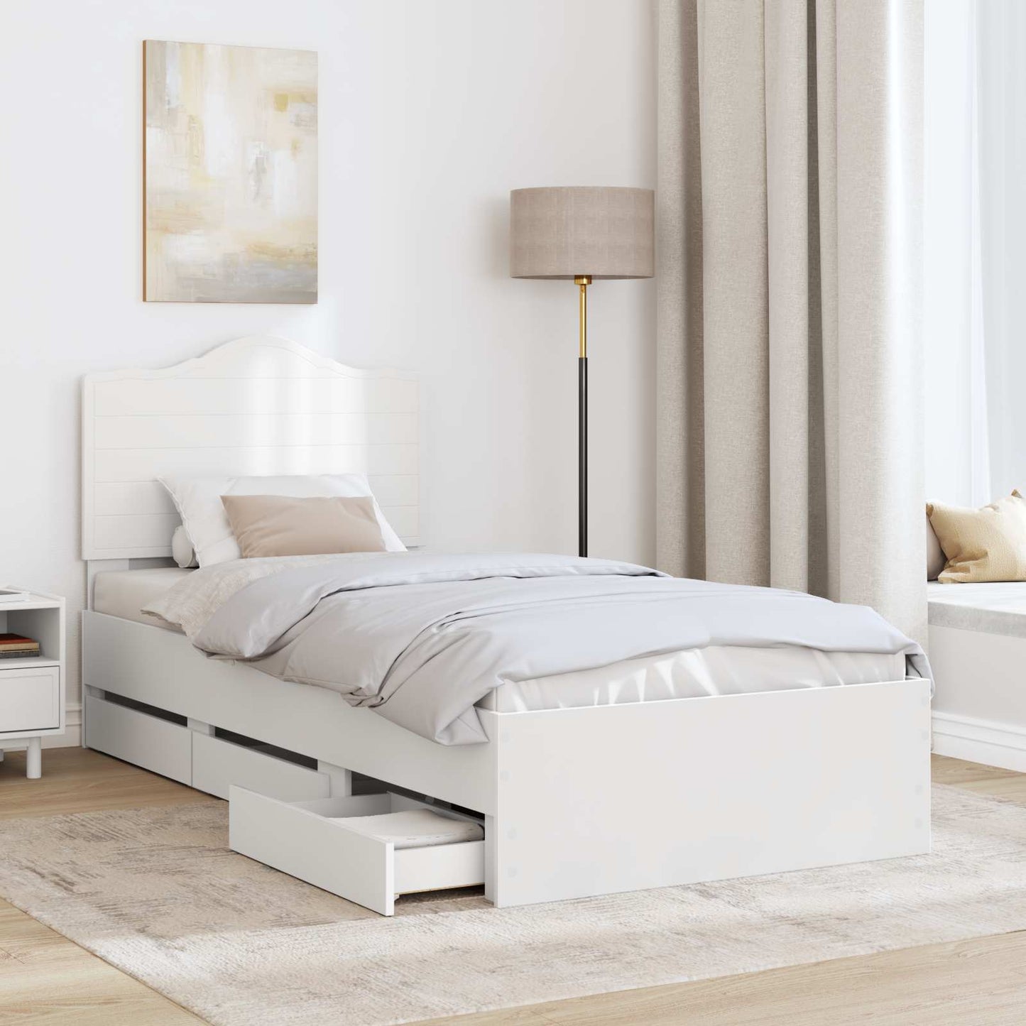 Bed Frame with Drawer White 100 x 200 cm Engineer Wood