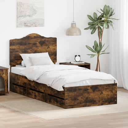 Bed Frame with Drawer Smoked Oak 100 x 200 cm Engineer Wood