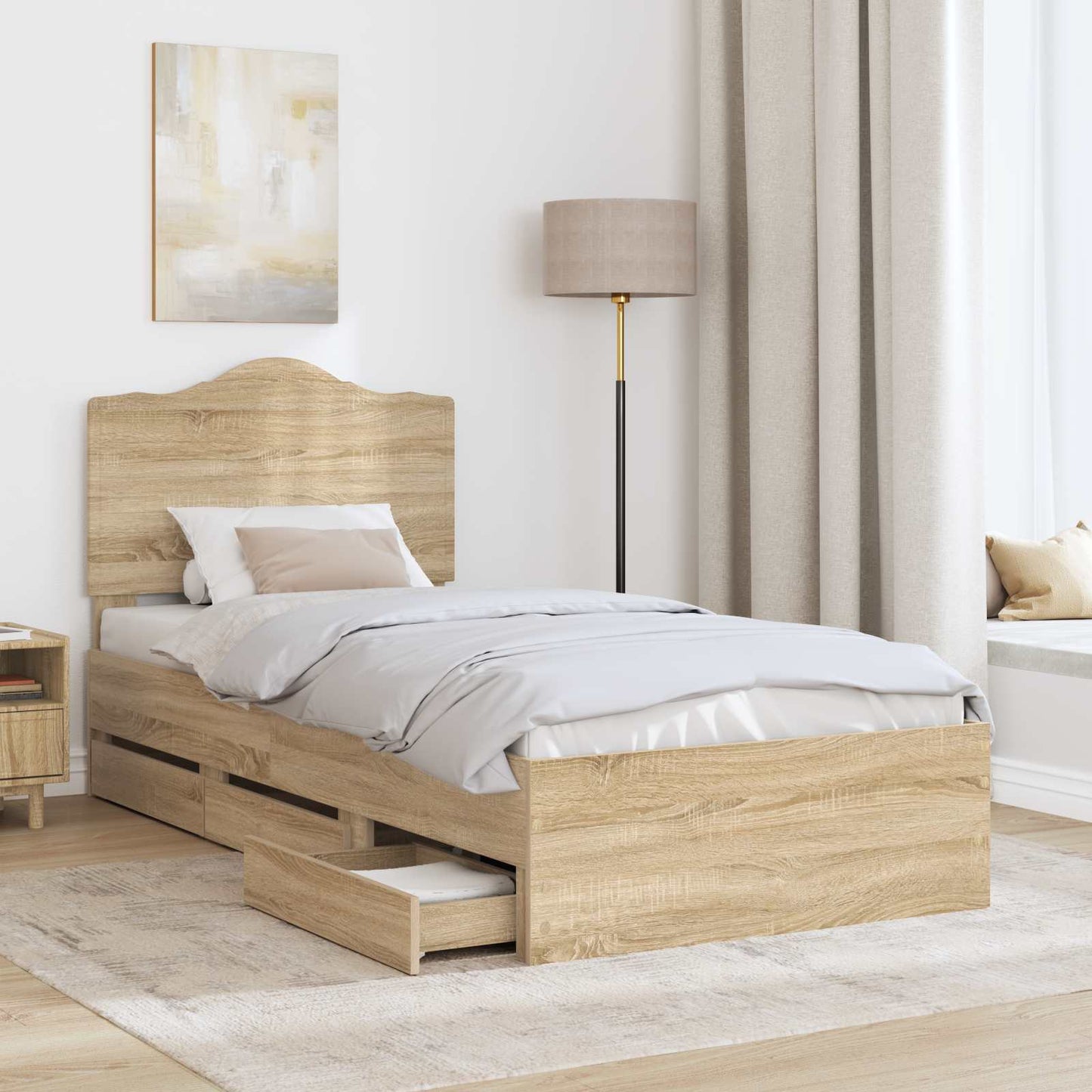 Bed Frame with Drawer Sonoma Oak 90 x 200 cm Engineer Wood