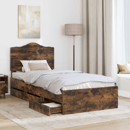 Bed Frame with Drawer Smoked Oak 90 x 200 cm Engineer Wood