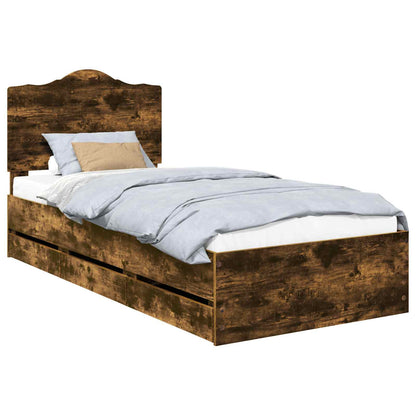 Bed Frame with Drawer Smoked Oak 90 x 200 cm Engineer Wood